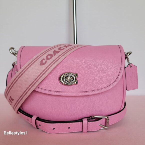 COACH Willow Saddle Pebbled Leather Saddle Crossbody Bag- Vivid Pink⭐ - Picture 6 of 16
